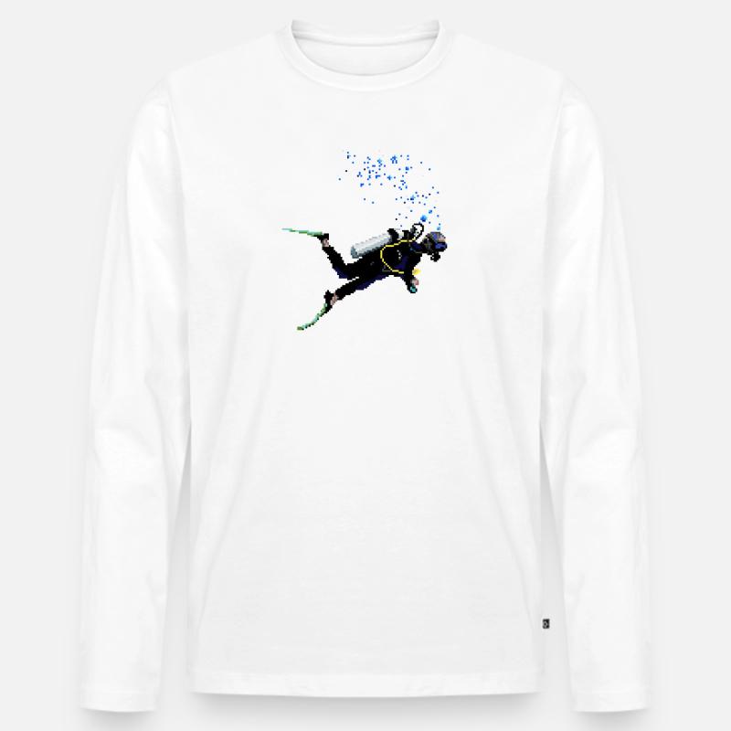 Retro Pixel Art Scuba Diver - Männer Premium Bio Langarmshirt - Weiß