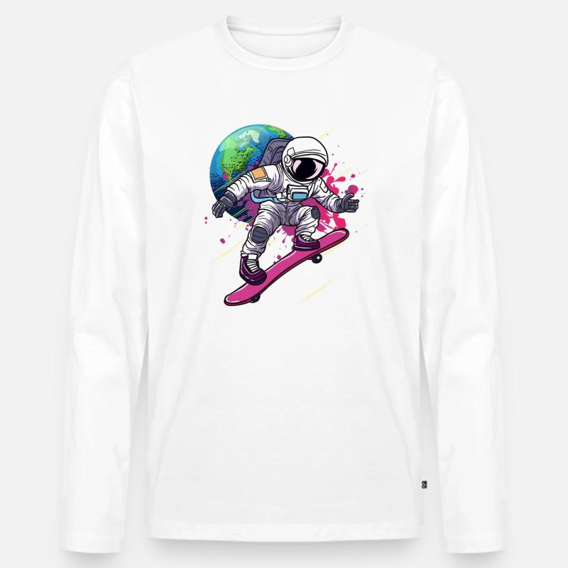 Astronaut Skateboard Erde - Männer Premium Bio Langarmshirt - Weiß