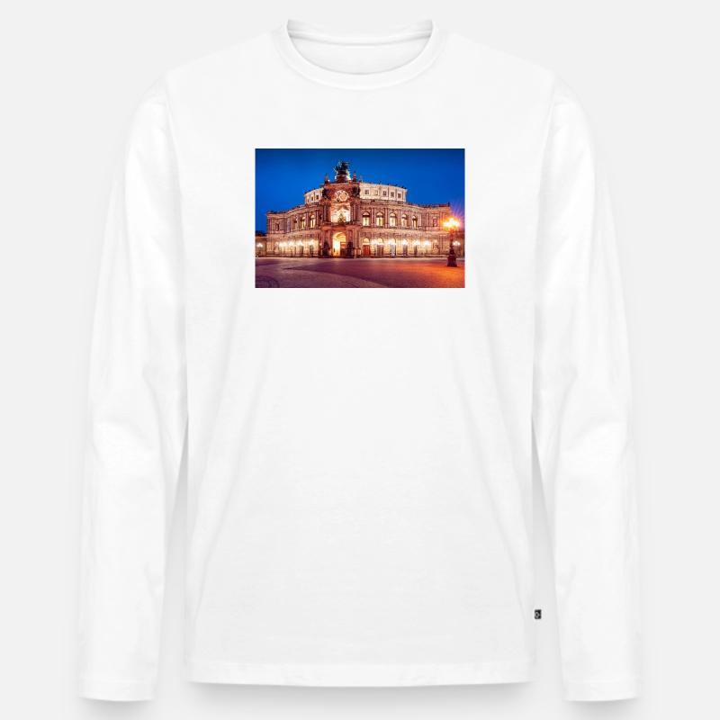 Dresdner Semperoper im Abendlicht - Männer Premium Bio Langarmshirt - Weiß