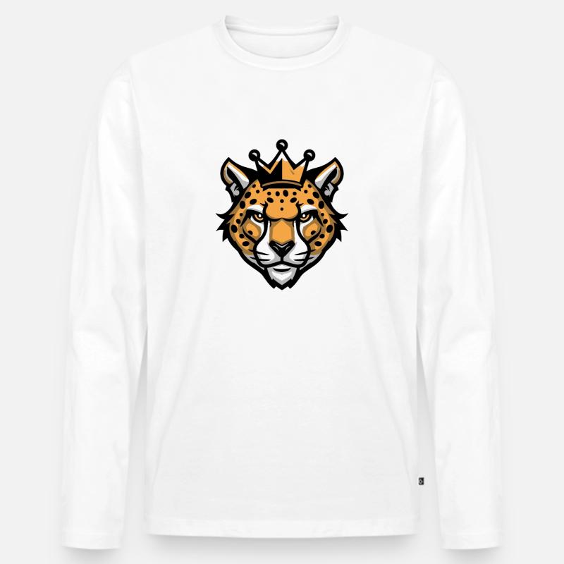 Gepard Kopf Krone - Männer Premium Bio Langarmshirt - Weiß