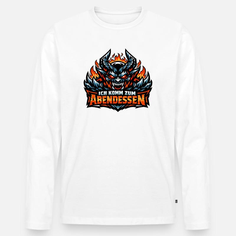 Abendessen Dämonen-Feuer - Männer Premium Bio Langarmshirt - Weiß