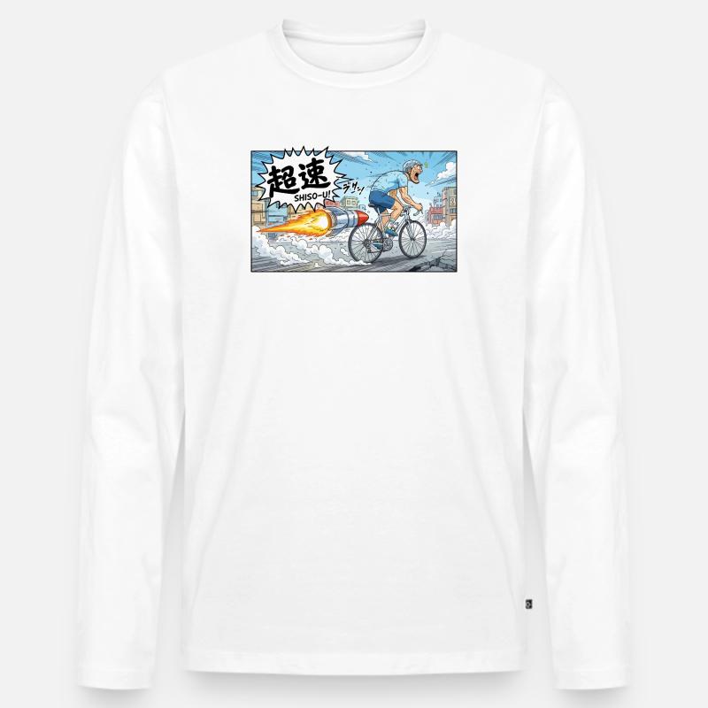 Hypervelocity-Radfahrer mit Raketenexplosion - Männer Premium Bio Langarmshirt - Weiß