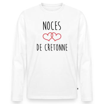 noces de cretonne 19 ans d'amour - T-shirt manches longues Premium bio Homme - blanc - Devant - Nico (187cm)