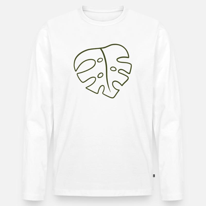 Monstera Line Kunst Blatt - Männer Premium Bio Langarmshirt - Weiß