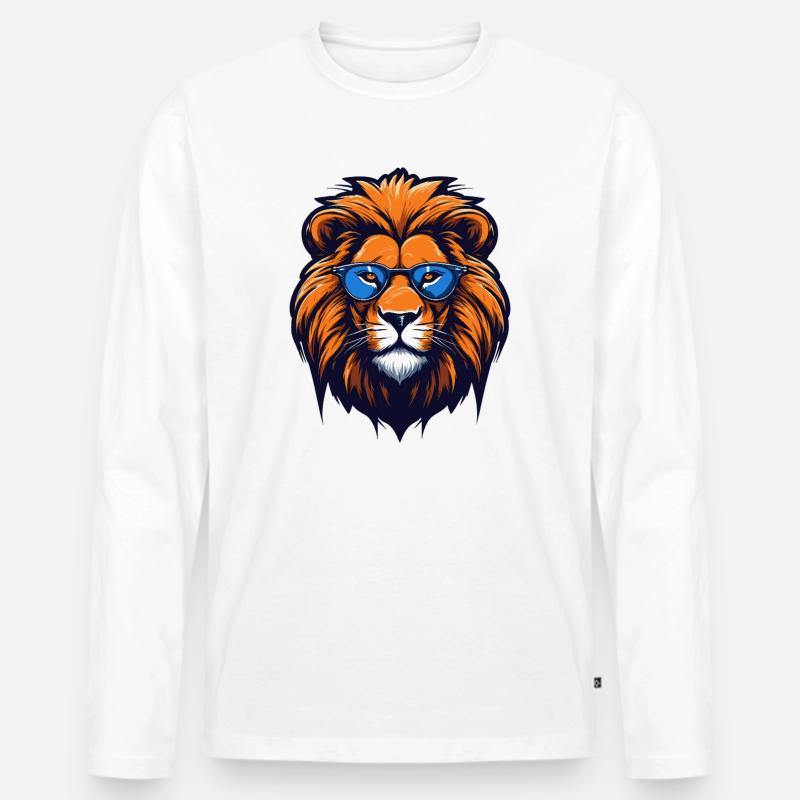 Löwe mit blauer Brille - Pop Art - Männer Premium Bio Langarmshirt - Weiß