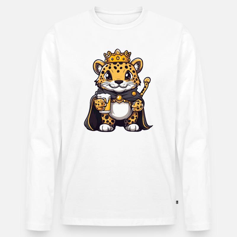 Leopard Bier König - Männer Premium Bio Langarmshirt - Weiß