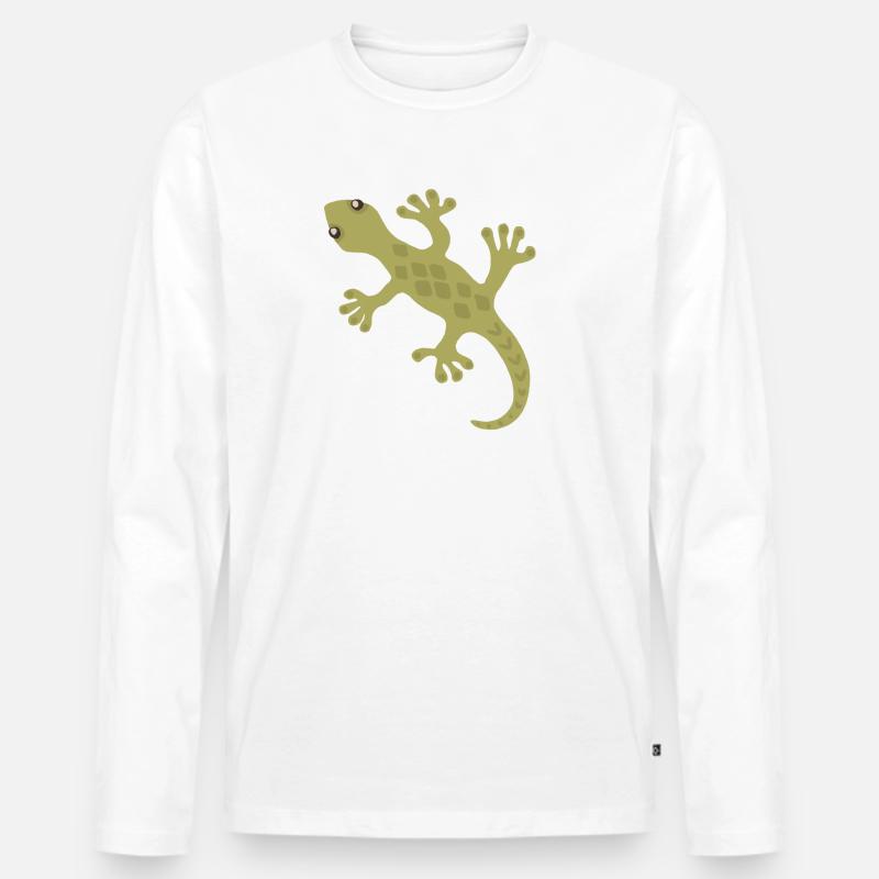 Lime Gecko Silhouette Muster - Männer Premium Bio Langarmshirt - Weiß