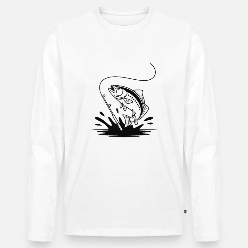 Hooked On Fishing - Angler Spruch - Männer Premium Bio Langarmshirt - Weiß