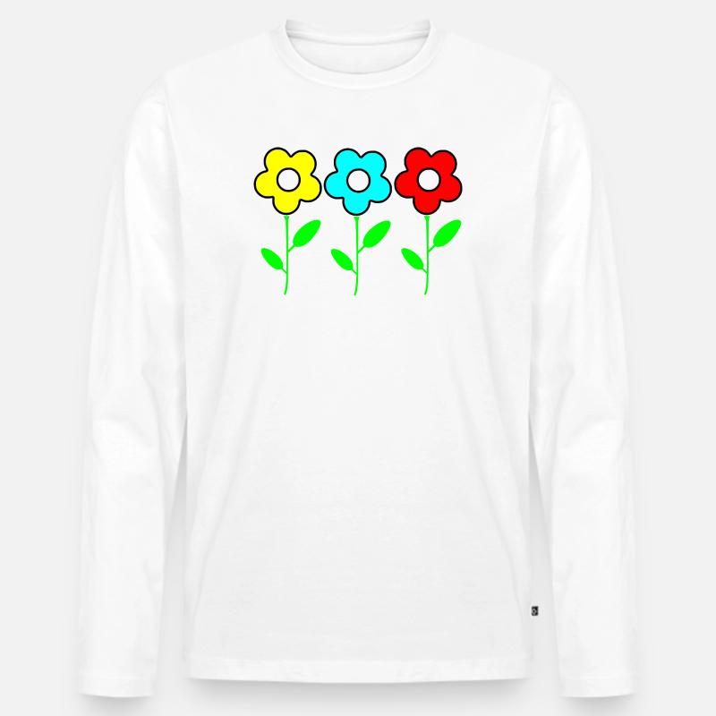 Drei bunte Blumen auf Schwarz - Männer Premium Bio Langarmshirt - Weiß