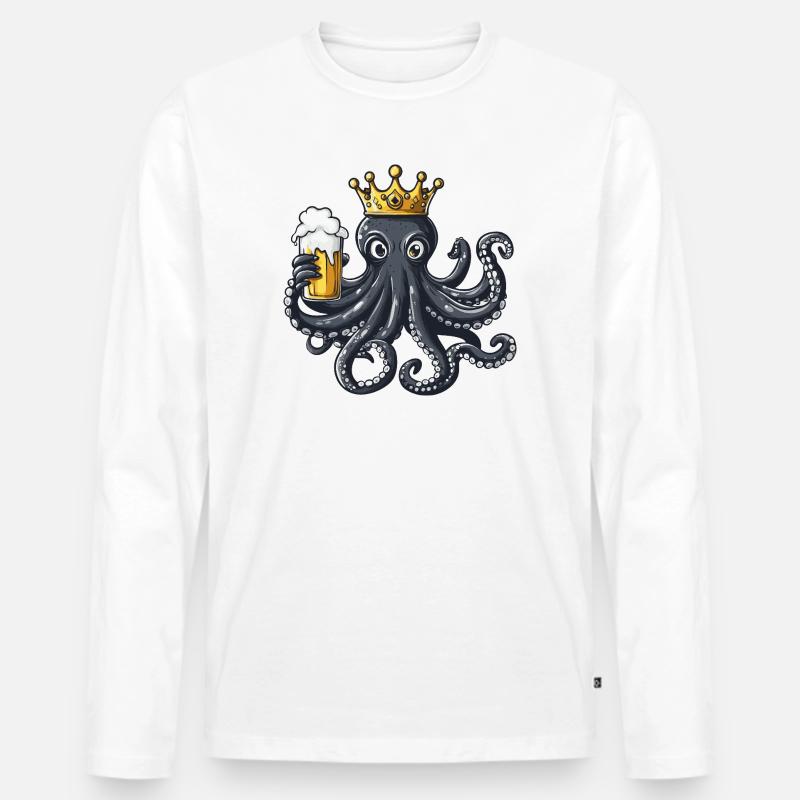 Oktopus Bier König - Männer Premium Bio Langarmshirt - Weiß