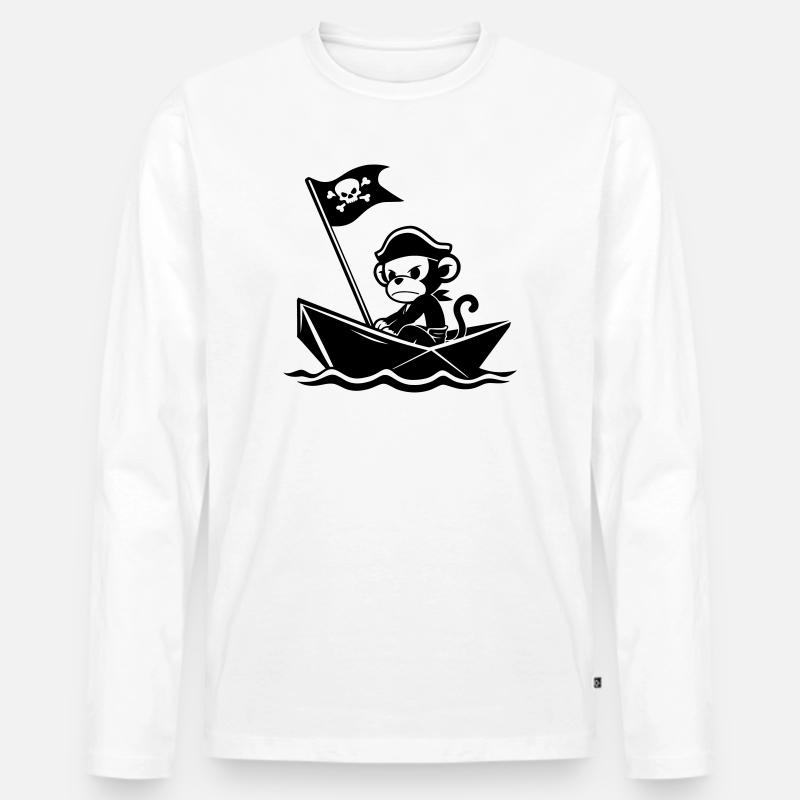Wütender Piratenaffe im Boot - Männer Premium Bio Langarmshirt - Weiß