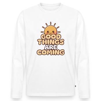 Sunny anticipation: Good things will come - Men's Premium Organic Long Sleeve Shirt - white - Front - Nico (187cm)