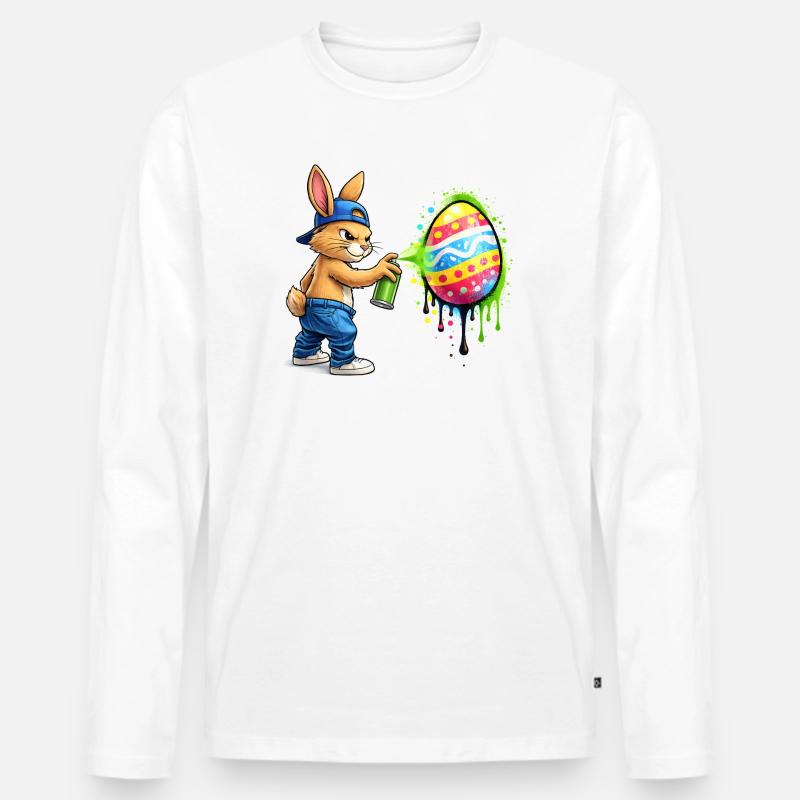 Graffiti Hase mit Osterei - Männer Premium Bio Langarmshirt - Weiß