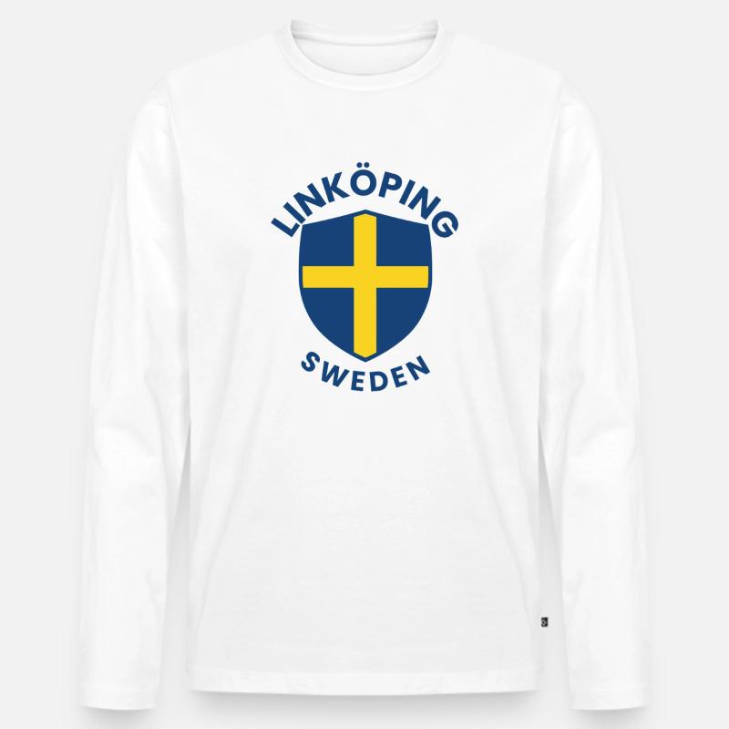 Linnköping-Schild Schweden - Männer Premium Bio Langarmshirt - Weiß