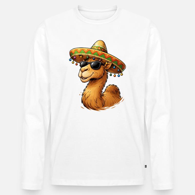 Kamel Lächeln mit Sombrero - Männer Premium Bio Langarmshirt - Weiß