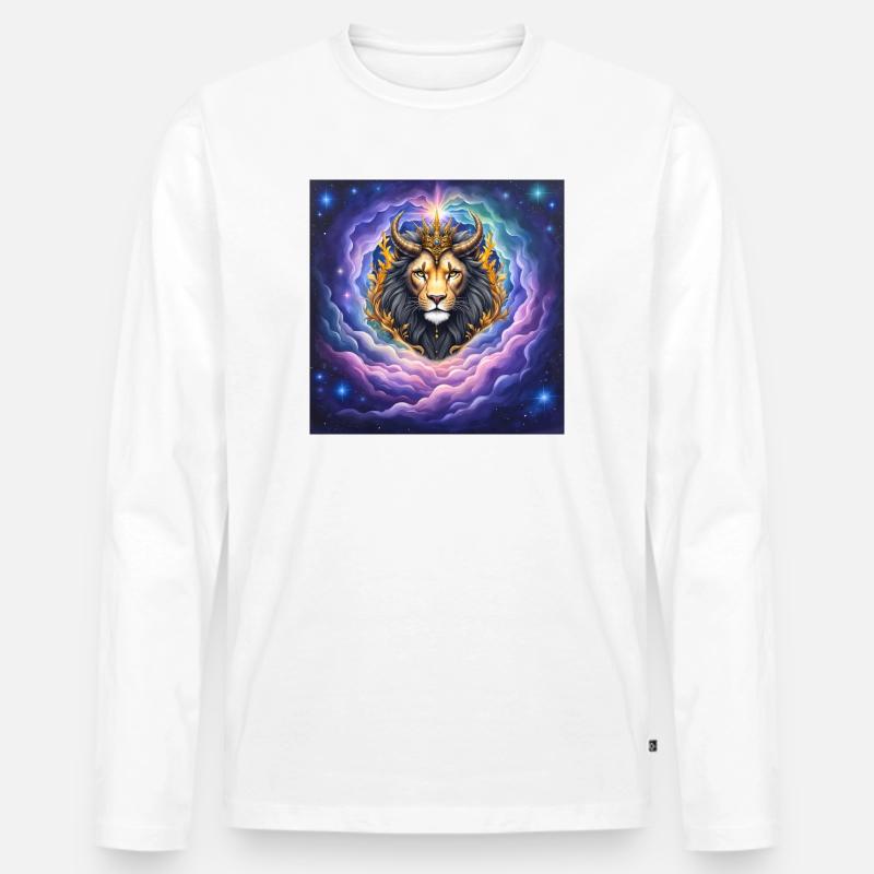 Himmlischer Löwe mit goldener Krone - Männer Premium Bio Langarmshirt - Weiß