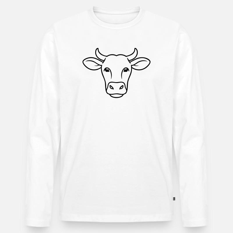 Kuh Kopf Line Art Minimal - Männer Premium Bio Langarmshirt - Weiß