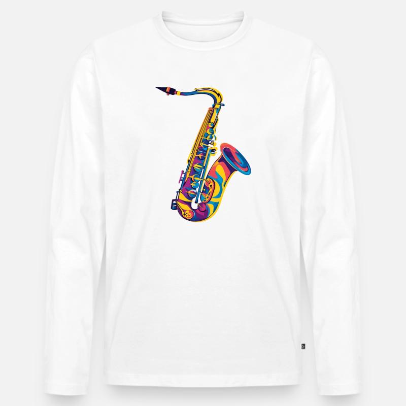 Neon-Saxophon Pop Art - Männer Premium Bio Langarmshirt - Weiß