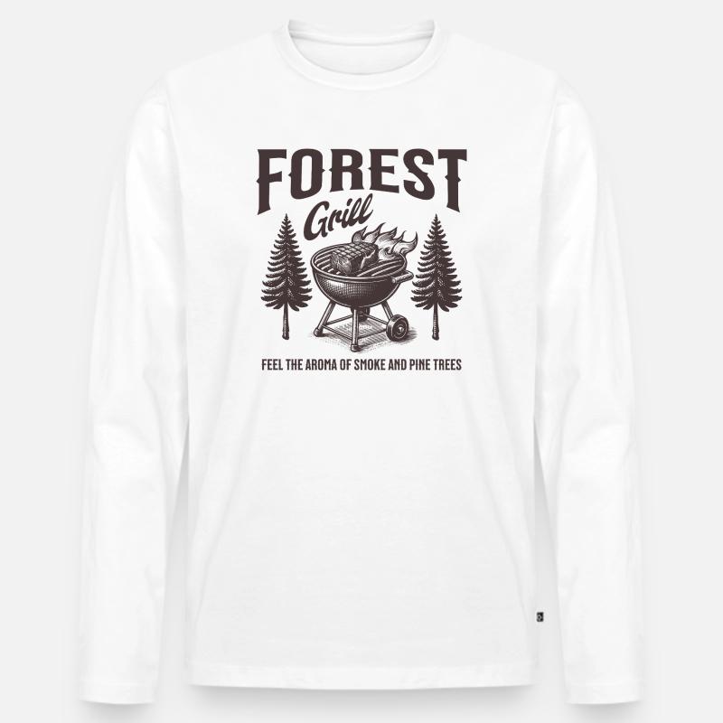 Forest Grill Holzaromen - Männer Premium Bio Langarmshirt - Weiß
