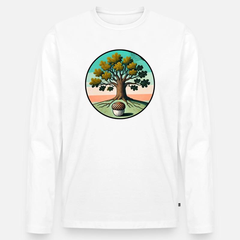 Retro-Baum des Lebens mit Eichel - Männer Premium Bio Langarmshirt - Weiß