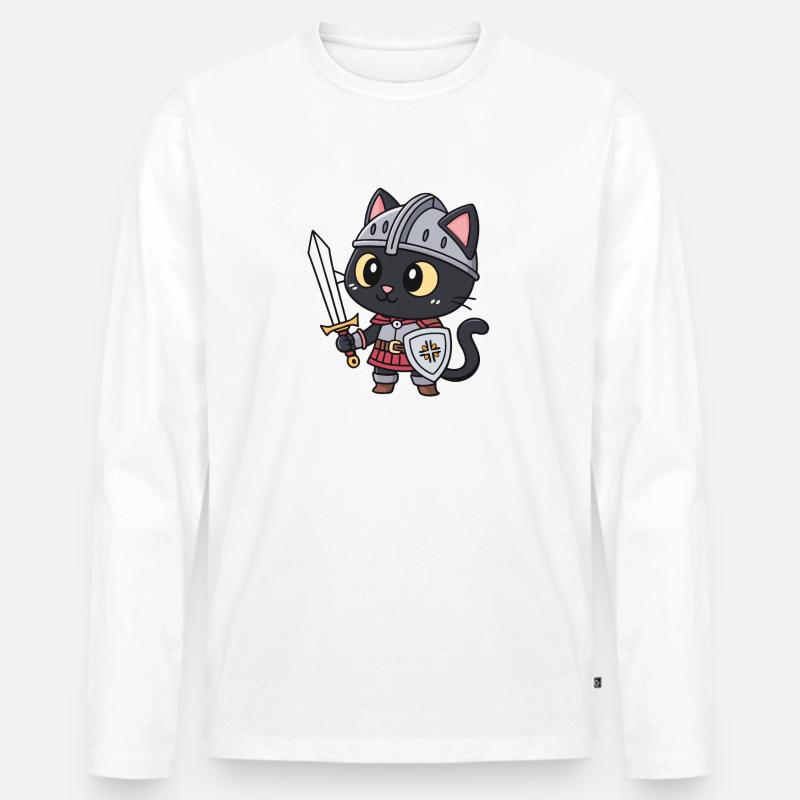 Niedliche bewaffnete Ritterkatze - Männer Premium Bio Langarmshirt - Weiß