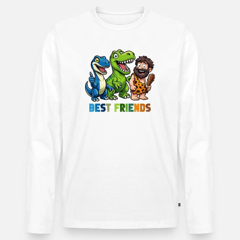 Dino Best Friends Caveman Comic - Maglia a manica lunga ecologica premium da uomo - bianco