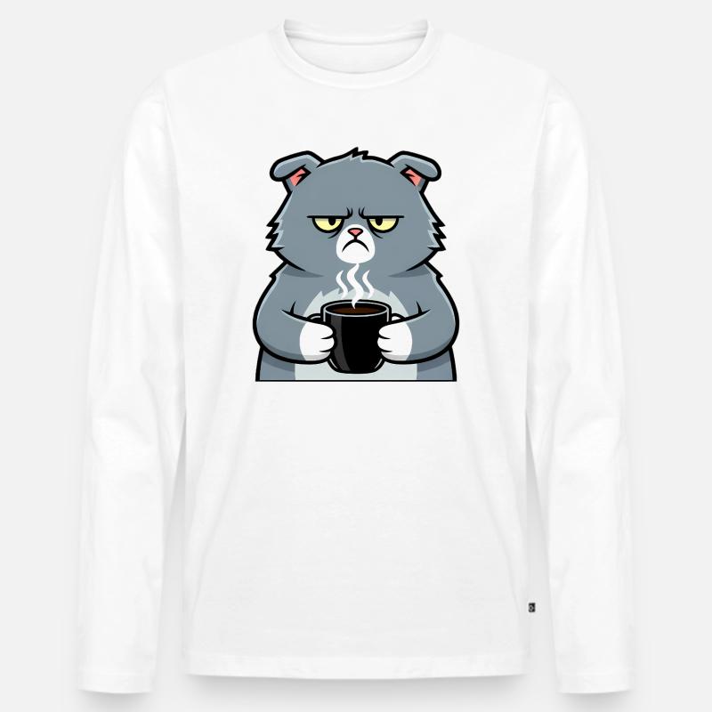 Katze Kaffee Tasse Comic - Männer Premium Bio Langarmshirt - Weiß