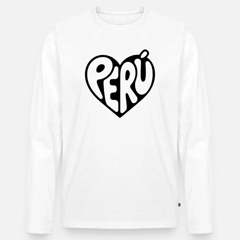 Peru Herz Typografie - Männer Premium Bio Langarmshirt - Weiß