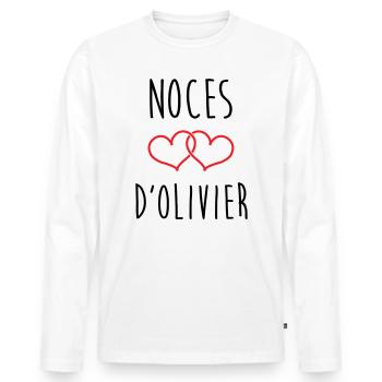 Noces d'Olivier 59 ans de mariage - T-shirt manches longues Premium bio Homme - blanc - Devant - Nico (187cm)