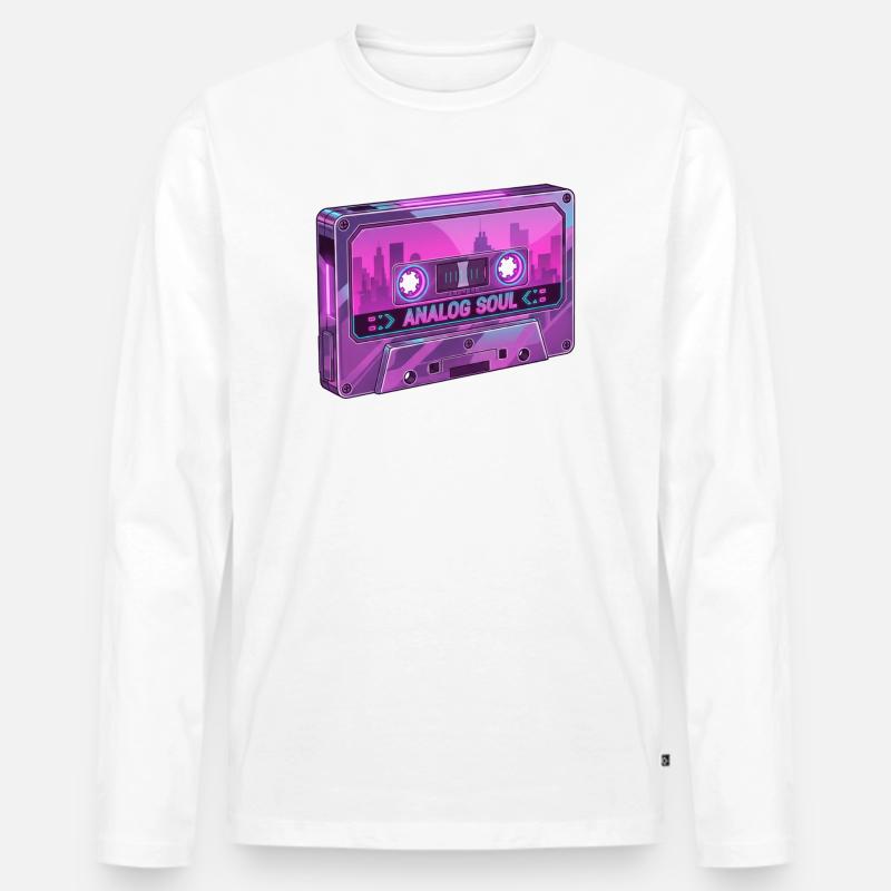 Retro Analog Soul Chrome Kassette Synthwave - Männer Premium Bio Langarmshirt - Weiß