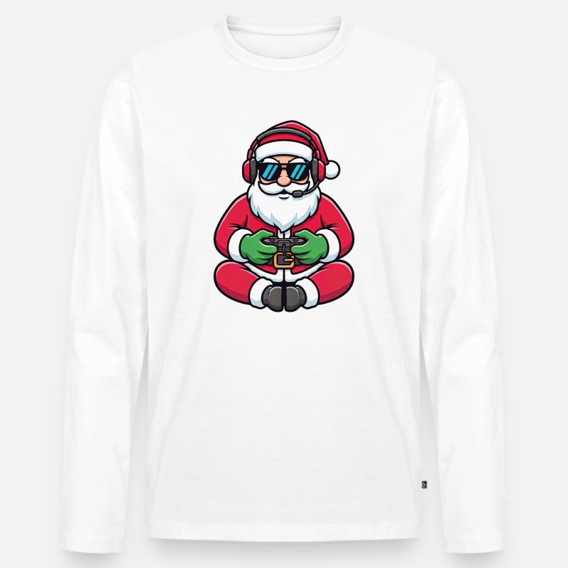 Gamer Weihnachtsmann Spielt Videospiel-Controller - Männer Premium Bio Langarmshirt - Weiß