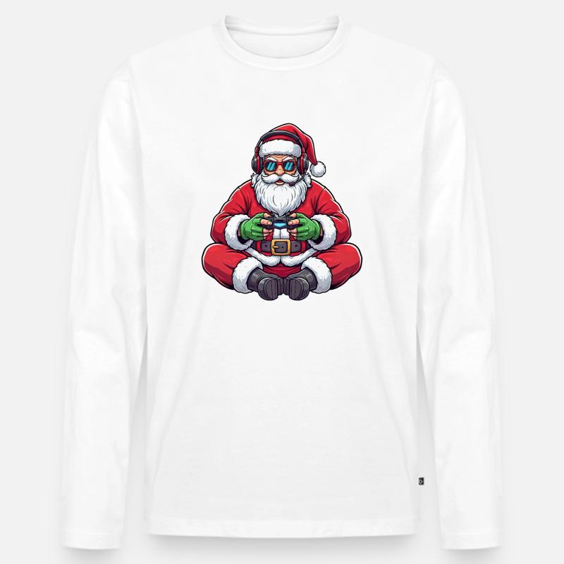 Gamer Weihnachtsmann Spielt Videospiel-Controller - Männer Premium Bio Langarmshirt - Weiß