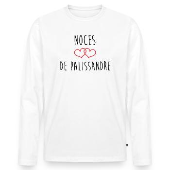 Noces de Palissandre 65 Ans Union - T-shirt manches longues Premium bio Homme - blanc - Devant - Nico (187cm)