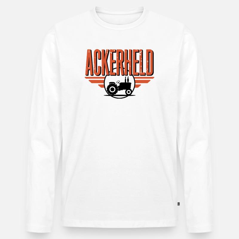 Ackerheld Traktor Bauer Landwirt Landwirtschaft - Männer Premium Bio Langarmshirt - Weiß