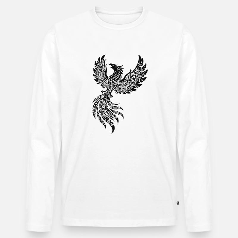 Schwarzer Phönix Ornament-Design - Männer Premium Bio Langarmshirt - Weiß
