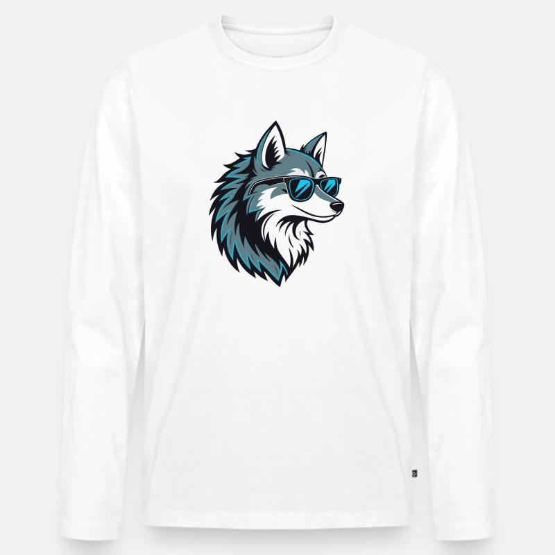 Stylischer Wolf mit blauer Brille - Männer Premium Bio Langarmshirt - Weiß