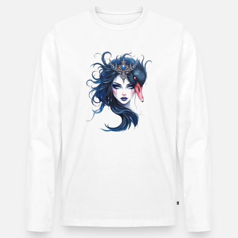 Blaue Königin mit Schwan - Männer Premium Bio Langarmshirt - Weiß