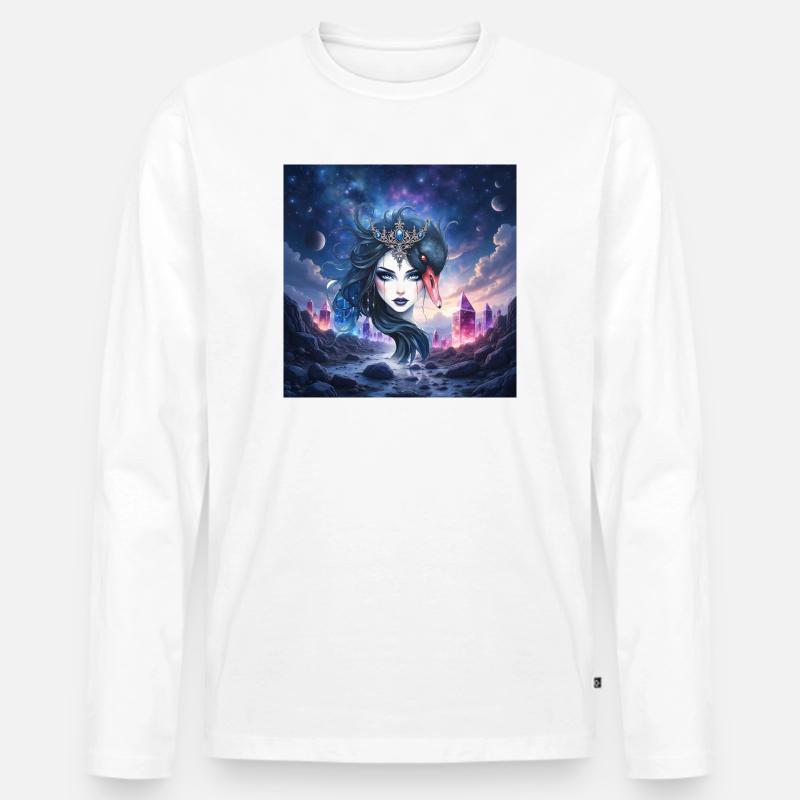 Regina Stellare con Cigno e Cristalli - Maglia a manica lunga ecologica premium da uomo - bianco