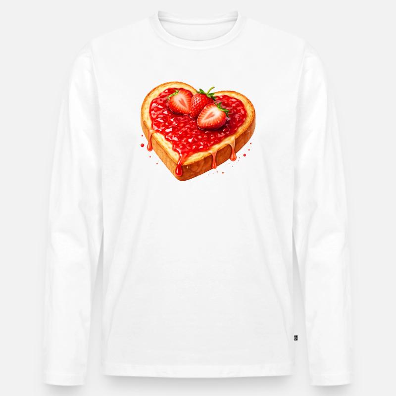 Toast in Herzform mit Erdbeermarmelade  - Männer Premium Bio Langarmshirt - Weiß
