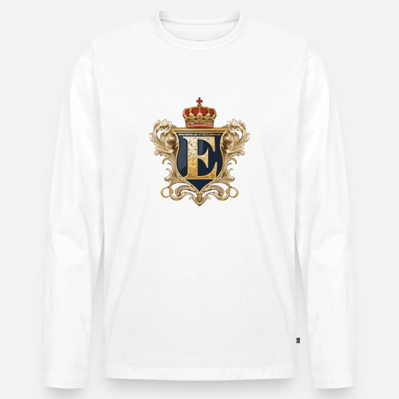 E Buchstabe Name Krone - Männer Premium Bio Langarmshirt - Weiß