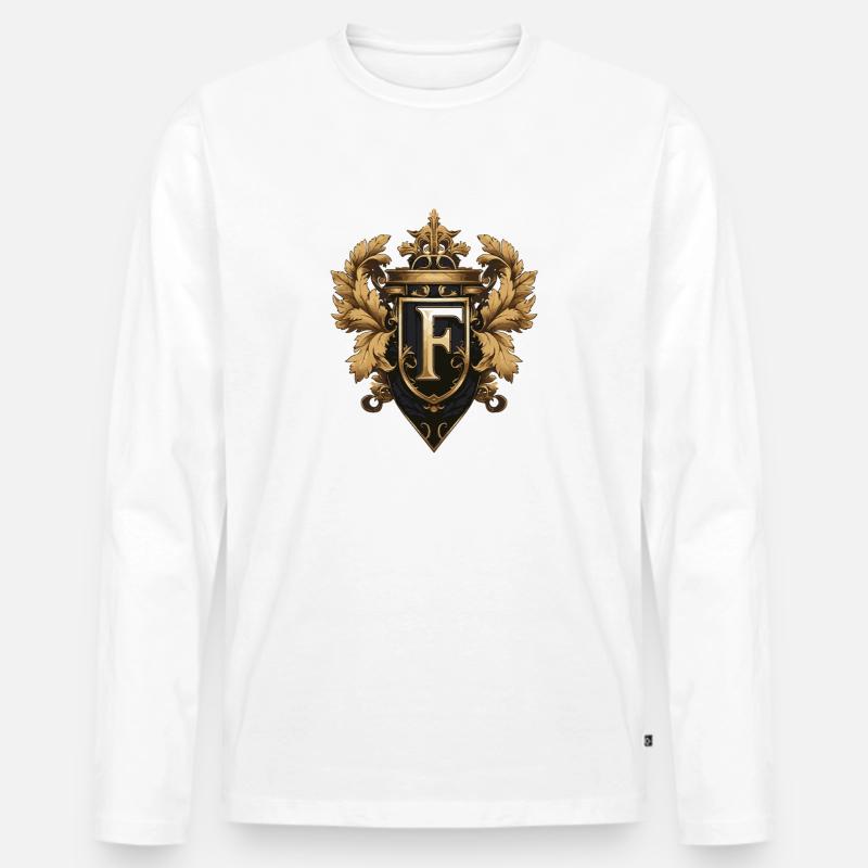 F Buchstabe Name Krone - Männer Premium Bio Langarmshirt - Weiß