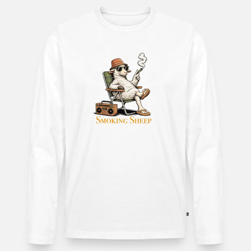 Rauchendes Schaf im Chill-Modus - Männer Premium Bio Langarmshirt - Weiß