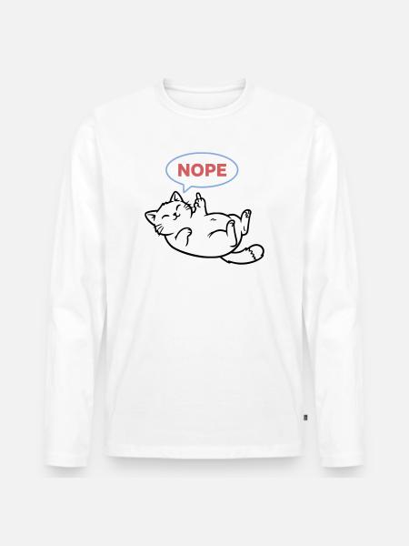 Laughing Cat Nope Middle Finger - Men's Premium Organic Long Sleeve Shirt - white