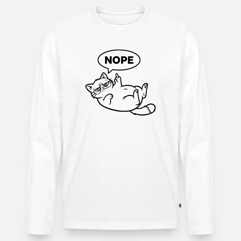 Katze Mittelfinger Nope Outline - Männer Premium Bio Langarmshirt - Weiß