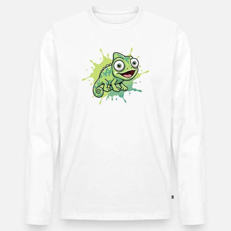 Fröhlicher Chamäleon Spritzer - Männer Premium Bio Langarmshirt - Weiß