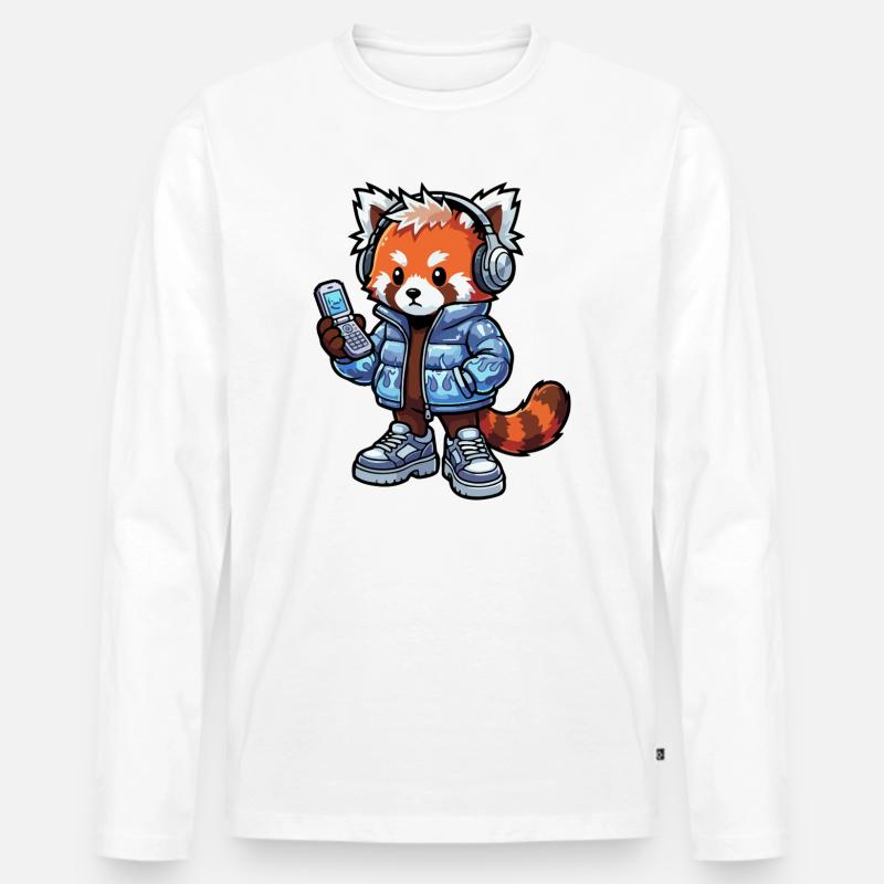 Roter Panda mit Kopfhörern 90er - Männer Premium Bio Langarmshirt - Weiß