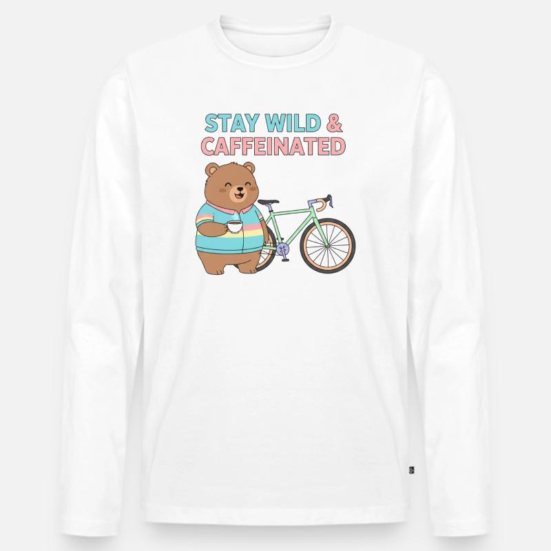 Stay Wild Caffeinated Bear Cycling - Männer Premium Bio Langarmshirt - Weiß