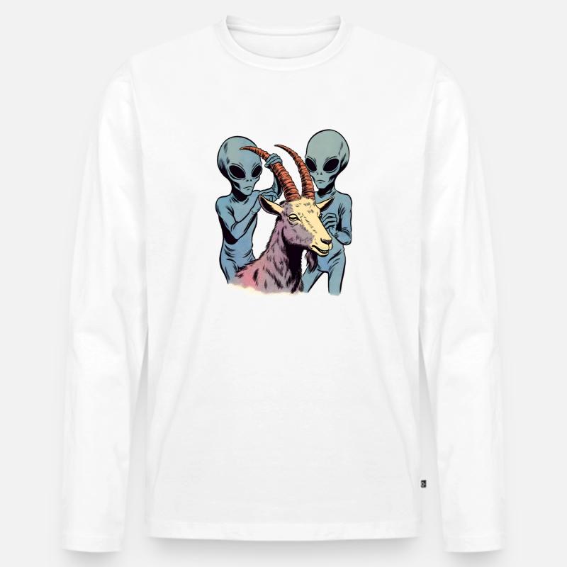 Aliens entführen Ziege - Männer Premium Bio Langarmshirt - Weiß