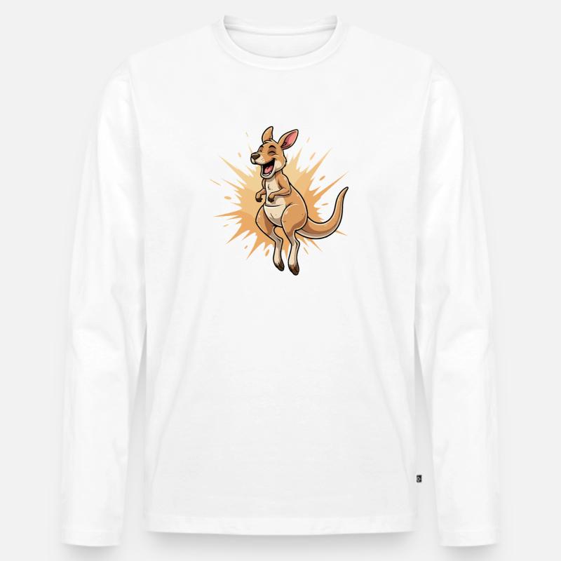 Känguru Lachsprung - Männer Premium Bio Langarmshirt - Weiß