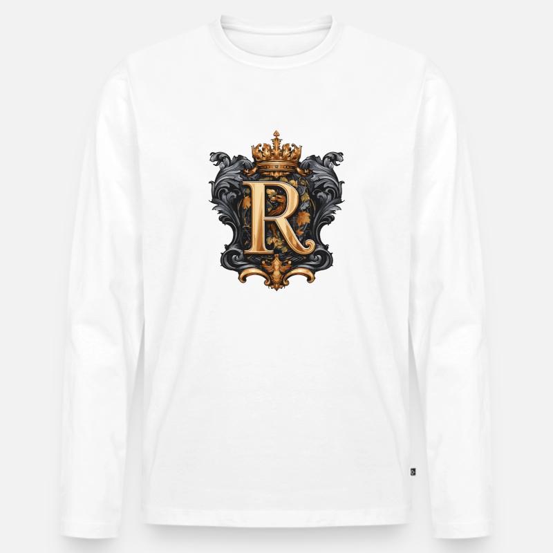 R Buchstabe Name Krone - Männer Premium Bio Langarmshirt - Weiß